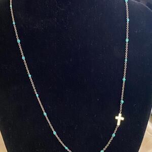 Dainty Vintage Turquoise gold cross Necklace
